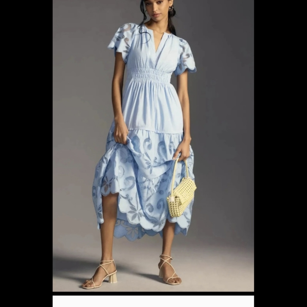 NWT Anthropologie SMALL Somerset Maxi Dress Cutwork Edition Blue